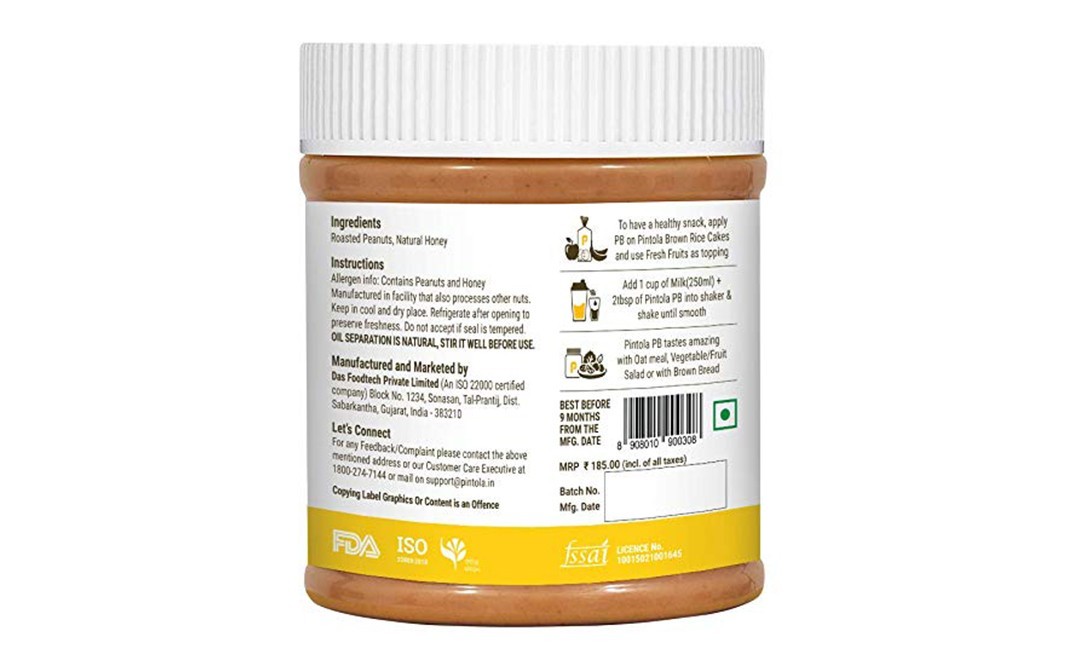 Pintola Peanut Butter Honey Crunchy   Plastic Jar  1 kilogram